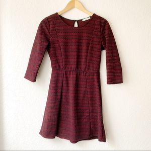 Lush | Burgundy Embroidered Black A-line Dress